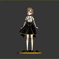 Anime Girl With Brown Hair Golden Crown White Blouse Black Pleated Skirt On Yellow Base