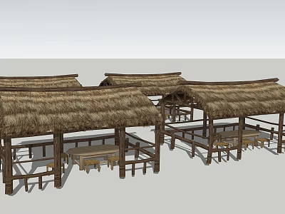 Traditional Landscape Pavilion With Wooden Frame And Thatched Roof For Outdoor Rest And Relaxation 3d model