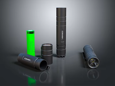 COSMO Flashlights With Various Sizes Colors And Positions Including Black And Green Models 3d model