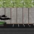 Modern Marble Feature Wall With Water Reflection And Pine Tree Lighting In Garden Design