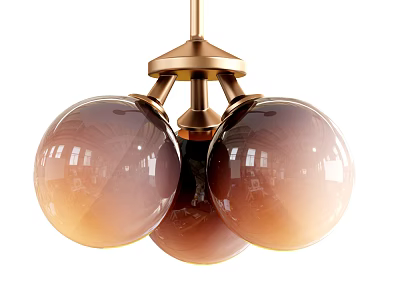 Modern Amber Gradient Glass Globe Chandelier With Three Glossy Orbs And Brass Base 3d model