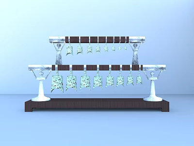 Double Layer Display Rack with White Stands Organizing Musical Instruments and Art Supplies 3d model