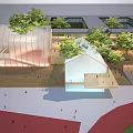 Modern Architectural Complex With Courtyard Trees Pedestrians And Unique Design 3d model