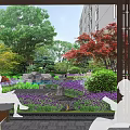 Garden Courtyard Design Featuring Pond Lotus Stone Pathway Wooden Gazebo Rockery And Colorful Flowers