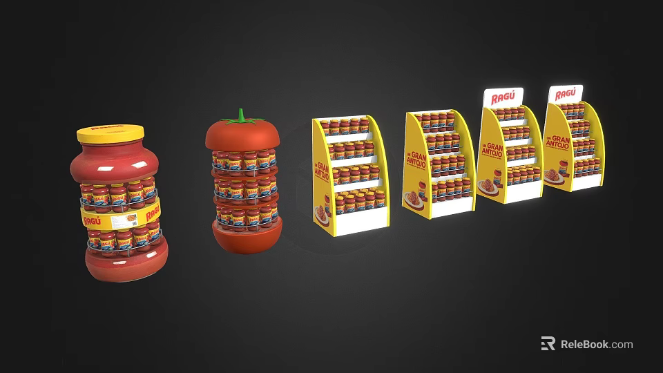 Ketchup Product Display With Tomato Shaped Container And Yellow Shelves 3d model 