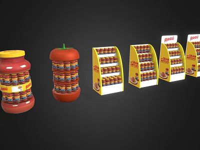 Ketchup Product Display With Tomato Shaped Container And Yellow Shelves 3d model