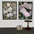 Floral Wall Art Decor With Black Frames White Pink Flowers And Green Leaves