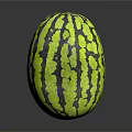 Fresh Ripe Watermelon With Green And Yellow Skin And Dark Green Stripes Isolated On Dark Background