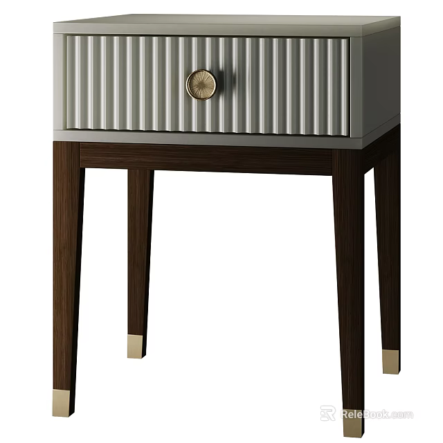 Modern Elegant Entryway Side Cabinet Design With Vertical Striped Panel And Metal Round Handle 3d model 
