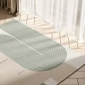 Square Rug With Green Curved Stripes And Beige Base In Sunlit Room With Wooden Floor