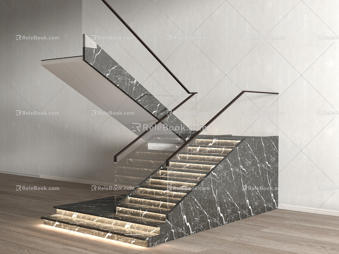 Modern glass handrail staircase 3d model