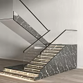 Modern Marble Staircase With Glass Railing Built in Lighting And Wooden Floor