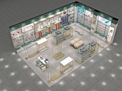 Modern Clothing Store Interior Design With Display Racks Shelves And Fashion Accessories 3d model