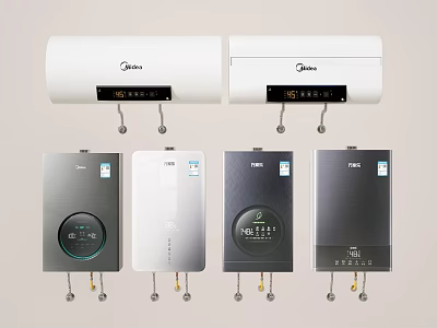 Midea Daily Appliances Collection Showcasing Water Heaters And Purifiers With Digital Displays 3d model