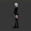 3D Character With White Hair Black Cut Out Dress Thigh High Socks Black Boots