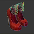 Red High Heel Shoes with Peep Toe Cutout Design and Bows