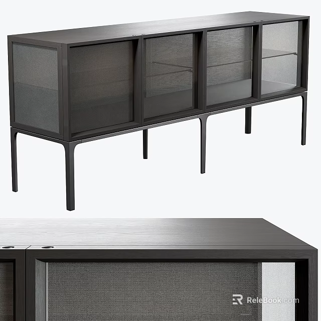 Modern Entryway Cabinet Sideboard with Metal Frame Wooden Panels and Storage Compartments 3d model 