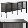 Modern Entryway Cabinet Sideboard with Metal Frame Wooden Panels and Storage Compartments
