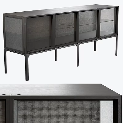 Modern Entryway Cabinet Sideboard with Metal Frame Wooden Panels and Storage Compartments 3d model
