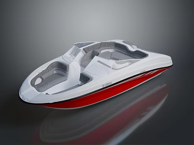 Sleek White and Red Motorboat with Open Cockpit and Gray Seats Design 3d model