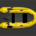 Yellow Inflatable Boat With Motor And Black Seats On Gray Background