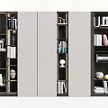 Modern Bookcase Design With Layered Shelves Integrated Lighting And Decorative Sculptures Spherical Decor