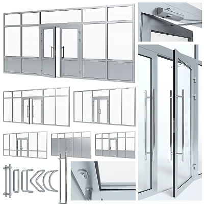 Modern Double Entrance Door Design With Glass Panels And Sleek Metal Frame 3d model