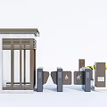 Modern Entrance Gate With Security Booth Accessible Turnstiles And Warning Stripes