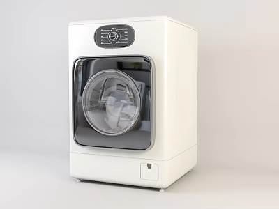 Modern White Front Load Washing Machine With Digital Control Panel And Transparent Door 3d model
