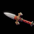 Sharp Bladed Fantasy Sword With Red Decorative Hilt And Metallic Accents