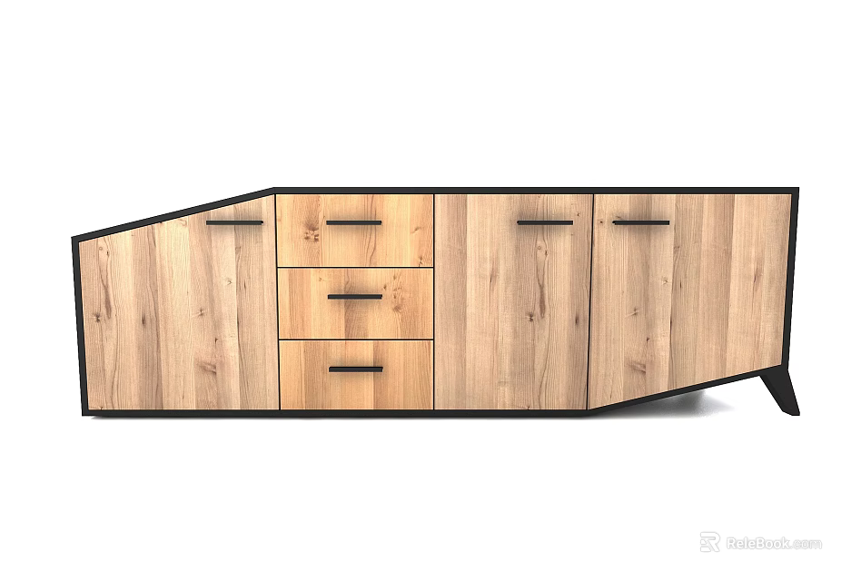 Modern Wooden Console Side Cabinet With Drawers And Storage Doors Design 3d model 