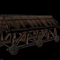 Ancient Wooden Siege Tower Vehicle With Historical Military Structure And Wheels