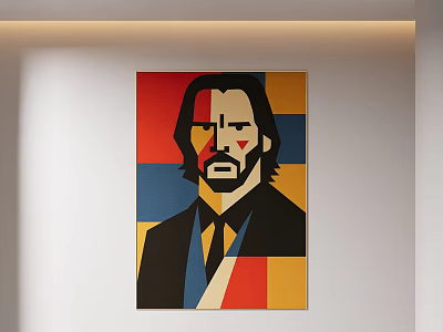 Abstract Portrait Painting With Colorful Square Background And Suit Tie Design 3d model