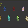 Vibrant Cartoon Character Figures With Various Colored Outfits On Black Reflective Background