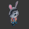 Cute Cartoon Rabbit With Gray Body Pink Ears Blue Eyes Striped Shirt And Blue Overalls