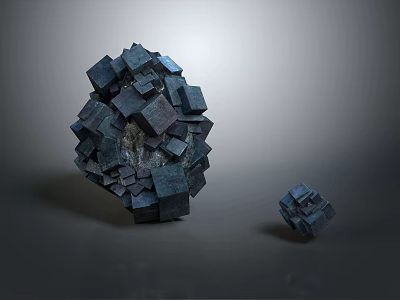 Wood Stone Material Dark Cubes Irregularly Stacked One Larger One Smaller Gray Gradient Background 3d model
