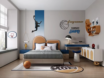 Basketball Themed Kids Bedroom With Modern Decor And Furniture 3d model