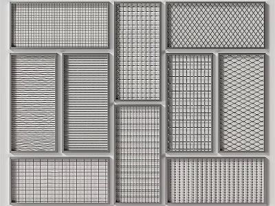 Various Metal Railing Panels Showcasing Different Grid Strip And Diamond Patterns 3d model