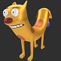 Yellow Cartoon Dog With Big Eyes Red Nose Spots And Purple Tail Ball