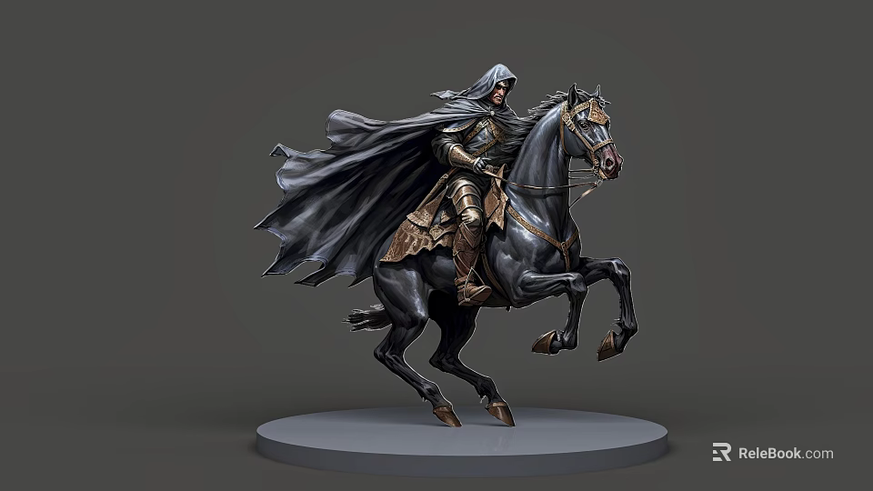 Game Movie Character Knight on Rearing Horse With Cloak and Armor Statue 3d model 