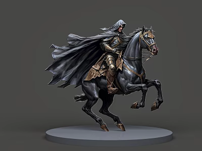 Game Movie Character Knight on Rearing Horse With Cloak and Armor Statue 3d model