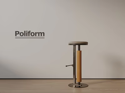 Modern Poliform Bar Stool With Wooden Column And Adjustable Metal Base 3d model