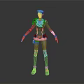 Female Character 3D Model In Blue Uniform White Hat Gold Accents Black Gloves Grey Pants