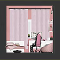 Cartoon Scene of a Pink Bedroom with Bed Desk Computer Heart Shaped Shelf and Decorations