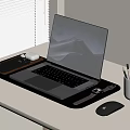Sleek Laptop Desk Setup With Mouse Phone Smartwatch And Stationery On Pad