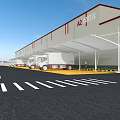 Spacious Commercial Freight Truck Parking Lot Equipped With Sunshade Near Large Cold Storage Warehouse