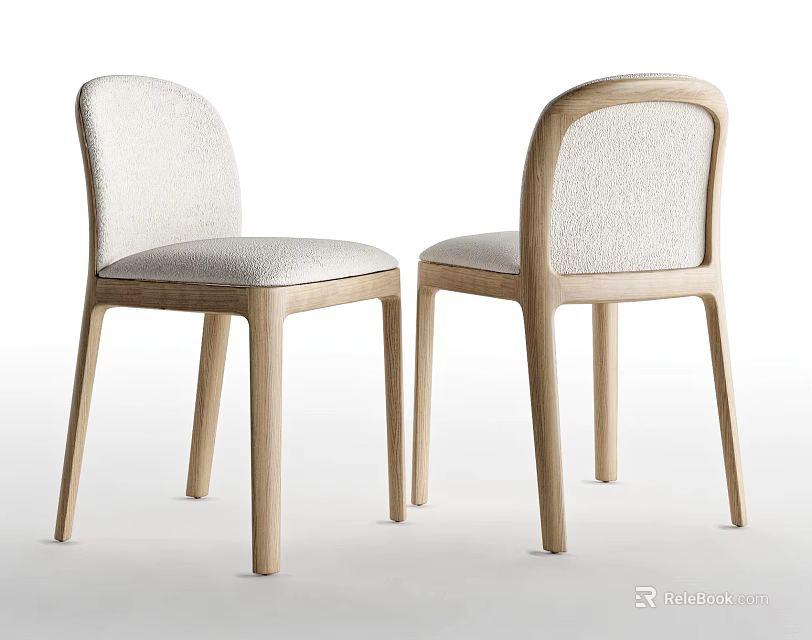 Light Colored Dining Chairs With Wooden Frame And Upholstered Seat Backrest 3d model 