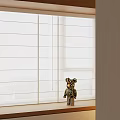 White Window Blinds In Modern Room Interior With Small Doll Standing Beside