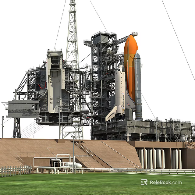 Space Shuttle On Launch Pad With Tower External Tank And Solid Rocket Boosters 3d model 