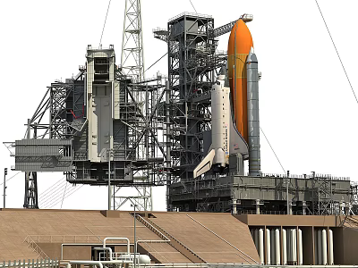 Space Shuttle On Launch Pad With Tower External Tank And Solid Rocket Boosters 3d model